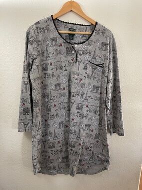 Laura Ashley Grey Long-Sleeve Henley sleepwareParis Print black lace 2X